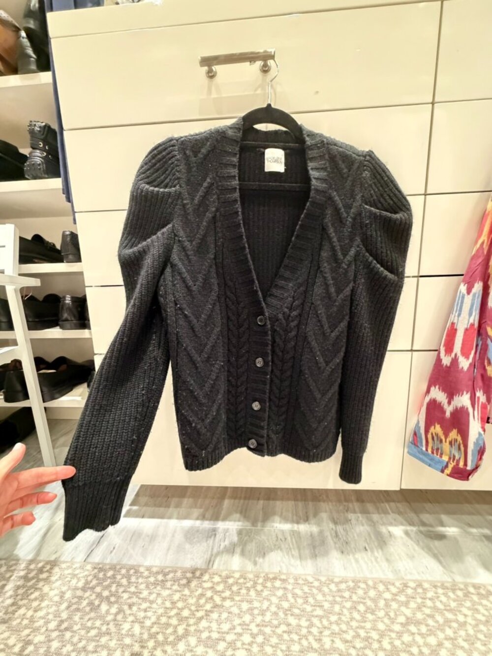 MADELEINE THOMPSON CASHMERE AND WOOL BLACK CARDIGAN SIZE M
